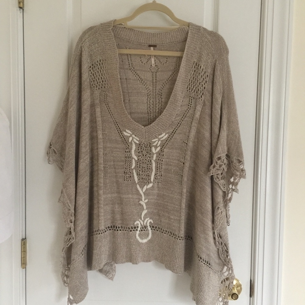 Free People Cotton Knitted Crochet Poncho